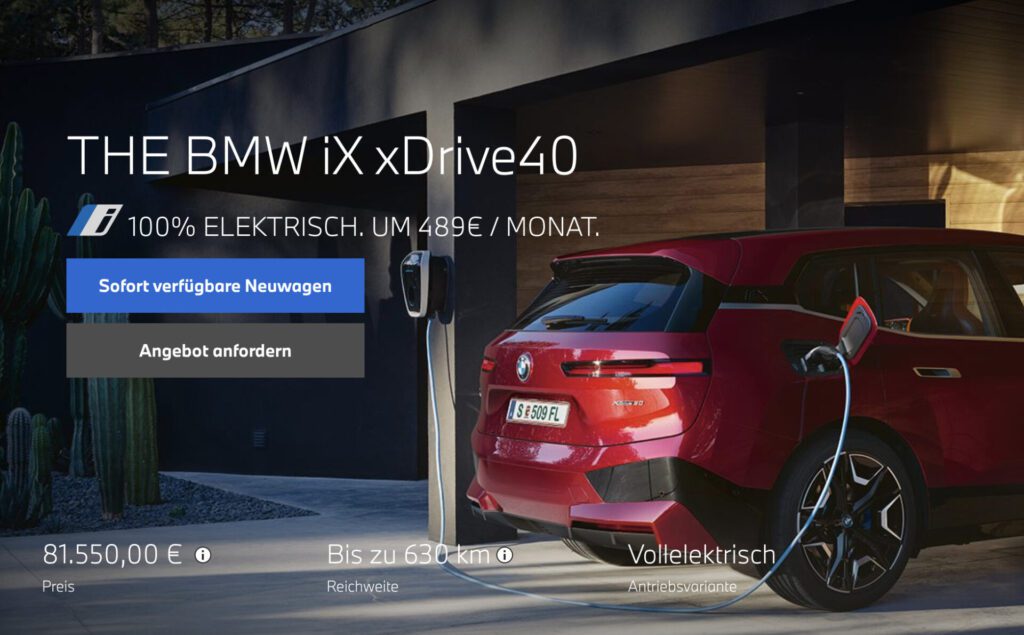 BMW iX xDrive40 - 100% elektrisch. um 489€ pro monat.