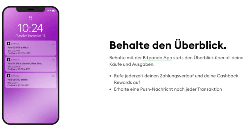 Behalte den Überblick mit der Bitpanda Card und der Bitpanda App.