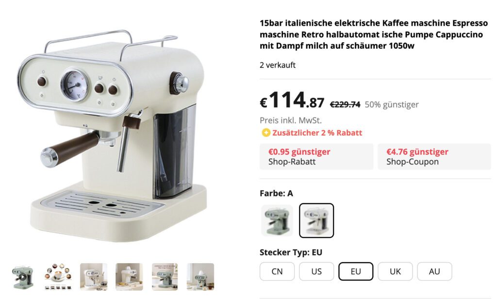 15bar italienische elektrische Kaffee maschine Espresso maschine Retro halbautomat ische Pumpe Cappuccino mit Dampf milch auf schäumer 1050w