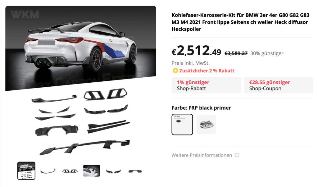 Kohlefaser-Karosserie-Kit für BMW 3er 4er G80 G82 G83 M3 M4 2021 Front lippe Seitens ch weller Heck diffusor Heckspoiler